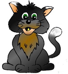 Katze - Katze, Tier, Cartoon, aufmerksam, wachsam, grau, Anlaut K, Illustration