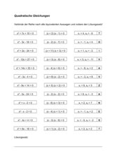 Quadratische Gleichungen - Übungsblatt