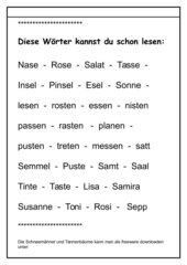 Leseübung zur Tobi-Fibel (Bayern) ab dem Buchstaben Ss