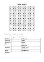 Word search School subjects