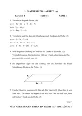 Mathematikarbeit Terme und Gleichungen