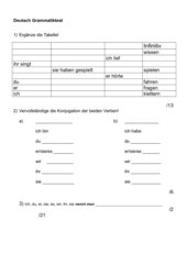 Deutsch Grammatiktest 5./6. Kl. Verbformen/Zeiten