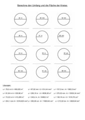 Umfang und Flächeninhalt von Kreisen berechnen - 12 Übungen