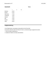 Klassenarbeit - Tabellenkalkulation mit Excel