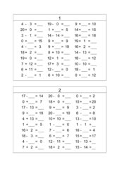 Hausaufgabenrechenkartei ZR bis 20 ohne ZÜ (Addition und Subtraktion)