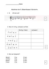 Musiktest für Bläserklasse 5 / 1. Halbjahr Klarinette