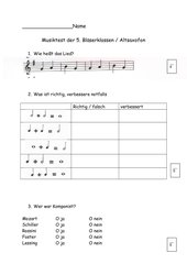 Musiktest für Bläserklasse 5 / 1. Halbjahr Altsaxofon