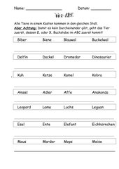 Tier-ABC-Tiernamen nach dem 2. und 3. Bstb. ordnen