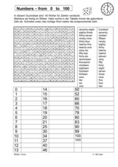 Numbers from 1 to 100  - wordsearch