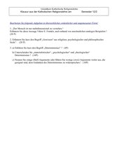 Christl. Menschenbild: Viktor E. Frankl; Gewissen; Determinismus; Klausur / Test für die Oberstufe (12. JGSt) am Gymnasium in Bayern