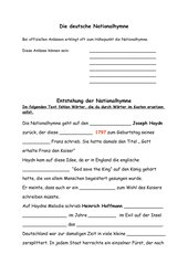 Arbeitsblatt zur deutschen Nationalhymne mit Lückentext