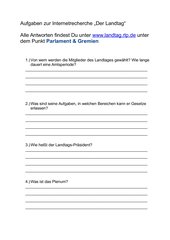 Aufgaben zur Internetrecherche „Der Landtag“