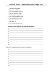 Practice Sheet Questions in the simple past