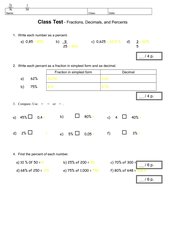 Klassenarbeit - Mathematik (gemeine Brüche - Dezimalbrüche - Prozente)