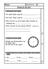 Probe: Uhrzeiten    1. / 2. Klasse, Bayern