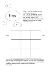 Quadratzahlen - Bingo