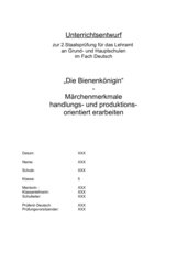Lehrprobe Deutsch Kl.5 Märchen: Die Bienenkönigin