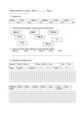 Mathe-Arbeit 4. Klasse, diverse Maßeinheiten