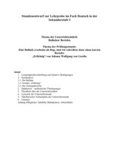 Stundenentwurf Lehrprobe Balladen/ Berichte/ Erlkönig