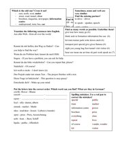 mixed vocabulary exercise, Greenline 1, unit 4