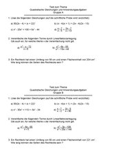 kleiner Test für Anwendung quadratischer Gleichungen