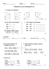 Lernzielkontrolle Mathe, 3. Klasse, Schwerpunkt:Gewichte, zwei Gruppen u. Lösungsblatt