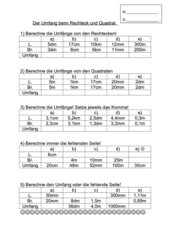 Tabellen: Umfang beim Rechteck und Quadrat