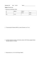 Test Zinsrechnung 8. Klasse (Hauptschule)
