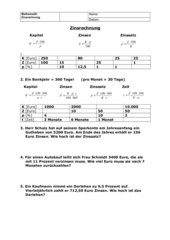 Zinsrechnung AB Tabelle + Textaufgaben mit Formeln