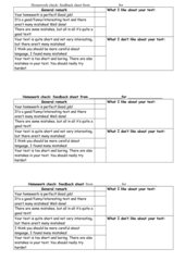 Homework check feedback sheet