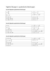 Tägliche Übungen quadratische Gleichungen