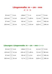 Längenmaße Wischblattübungskartei mit Lösungen