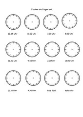 Uhrzeiten eintragen/Zeiger einzeichnen