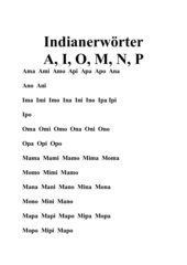 Indianerwörter mit Lauten A,O, I, M, N, P