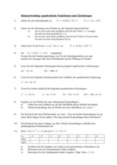 Klausurtraining: quadratische Funktionen und Gleichungen