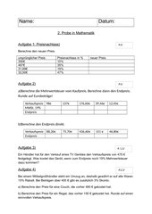 Klassenarbeit 8. Klasse HS: Mehrwertsteuer, Rabatt, verschiedene Diagramme