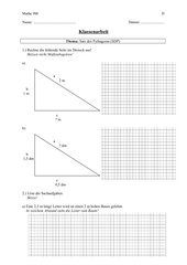 Klassenarbeit Kl. 9 - Satz des Pythagoras - Mit Lösungen