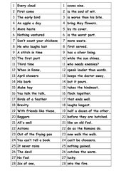 English proverbs - find the pairs