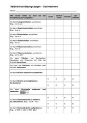 Selbsteinschätzungsbogen Sachrechnen/Grundrechenarten