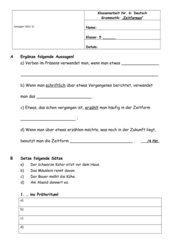 Test Zeitformen Deutsch Jg. 5