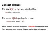 Lernplakate zu Relativsätzen ohne (Contact clauses) oder mit Relativpronomen