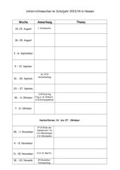 Raster für die Jahresplanung Hessen 2013/14