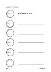 Uhrzeiten Viertel vor Sätze schreiben