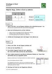 Merkblatt Addition/Summe in Excel