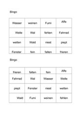 Bingo -Fibel Wörter bis F