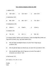 Test: Einfache Aufgaben/ Zahlen bis 1000