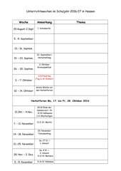 Jahresplanung 2016/17 Wochenübersicht Hessen