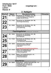 Stoffverteilungsplan WZG Klasse 9 2. Halbjahr 2016 2017