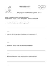Olympische Winterspiele 2018 - Arbeitsblätter