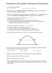 Klassenarbeit (quadratische Gleichungen und Funktionen)